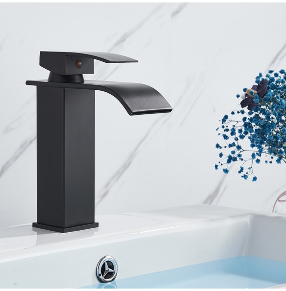 2024 New Black Waterfall Bathroom Faucet Basin Vanity Vessel Sinks Mixer Tap Cold And Hot Water Tap Single Hole Bath Sink Faucets Crane