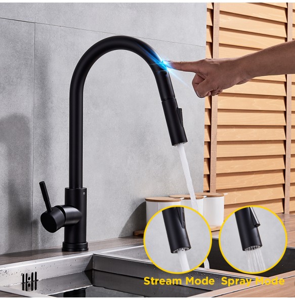 Pull Out Sensor Black Kitchen Faucet Sensitive Touch Control Faucet Mixer For Kitchen Touch Sensor Kitchen Mixer Tap