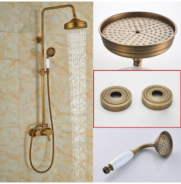 Brass Antique Rainfall Shower Set Faucet Single Handle Outdoor Shower Mixer Tap Brass Rainfall Shower Mixer with Handshower