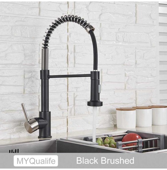 Matte Black Kitchen Sink Faucet One Handle Spring Hot and Cold Water Tap Deck Mounted Bathroom Kitchen Crane