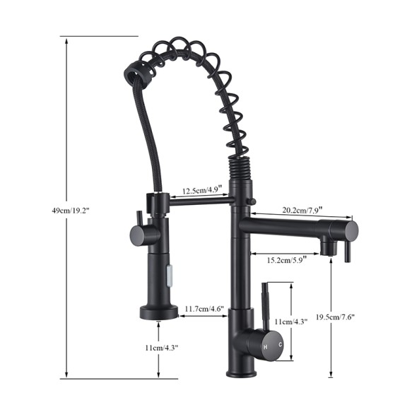 Matte Black Finish Dual Spout Kitchen Sink Faucet Deck Mount Spring Kitchen Mixer Tap Kitchen Hot and Cold Water tap