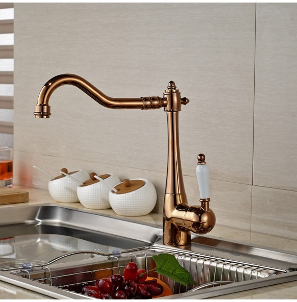 Kitchen Sink Faucet One Hole Swivel Spout  Deck Mounted Single Handle Hot and Cold Water Kitchen Mixers