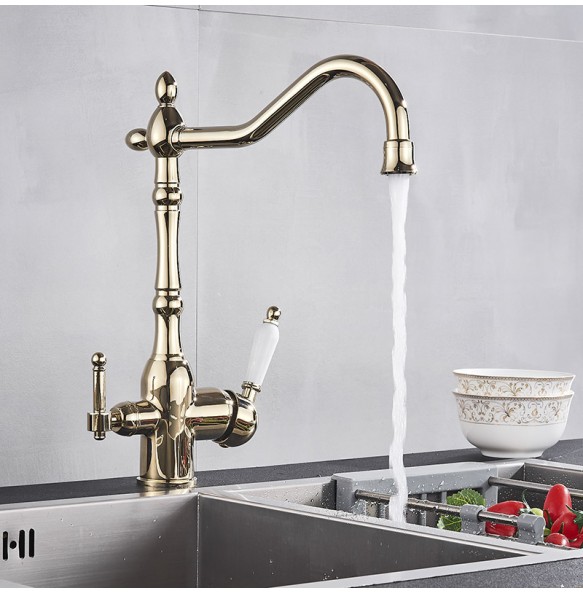 Matte Black  Kitchen Sink Faucet Pure Water Filter Drink Mixer Tap Dual Handles Two Spout Bathroom Kitchen Tap Hot Cold Crane