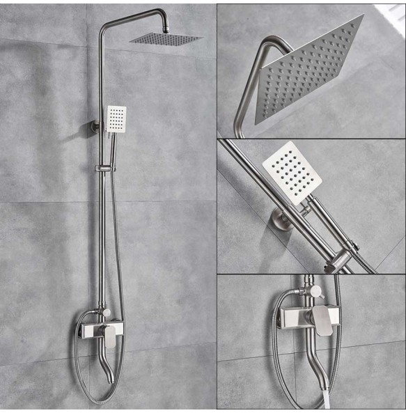 Brushed Nickel Shower Faucet Set Single Handle Swivel Bath Spout Rainfall Shower Mixers Stainless Steel Rain Shower Head 3-ways