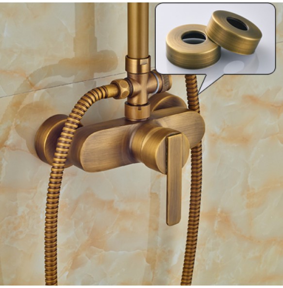 Brass Antique Rainfall Shower Set Faucet Single Handle Outdoor Shower Mixer Tap Brass Rainfall Shower Mixer with Handshower