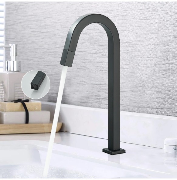 Matte Black Deck Mounted Bathroom Basin Faucet Single Cooled Faucet Bathroom Mixer Crane Single Cold Taps