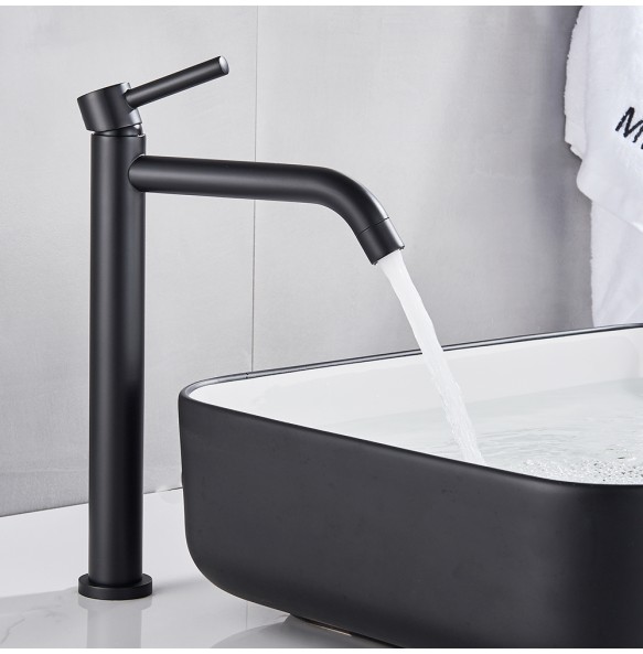 Black Deck Mounted Bathroom Basin Mixer Tap Basin Vessel Sink Faucet Hot Cold Water Faucet for Basin