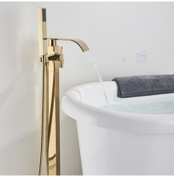 Luxury Gold Bathtub Faucet Freestanding Bathroom Faucet with Handshower Swive Spout Floor Mounted Bath Shower Mixer Tap