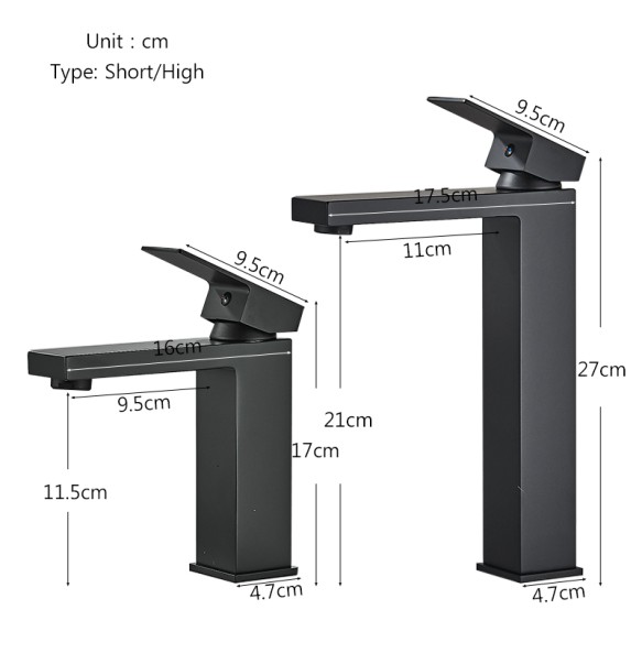 2024 New Black Brass Square Basin Faucet Bathroom Washbasin Hot Cold Water Mixer Tap Single Handle Tall Model Mixer Crane