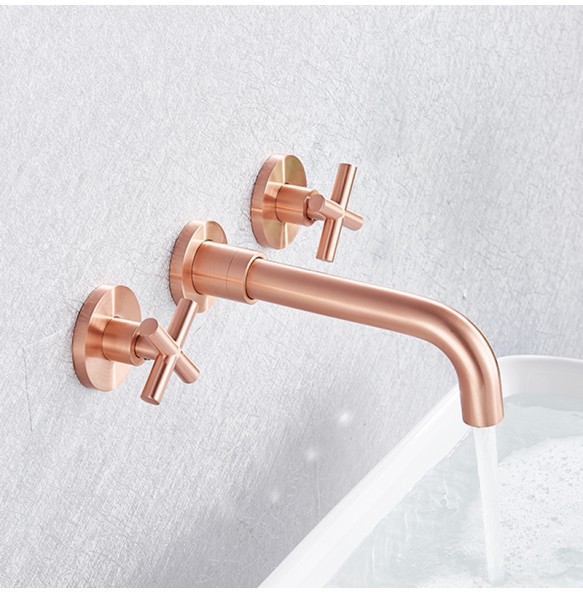 Basin Faucet In-Wall Installation Black / Brushed Gold Bathroom Double Handle Wall-Mounted Bathroom Faucet Rotating Sink Faucet