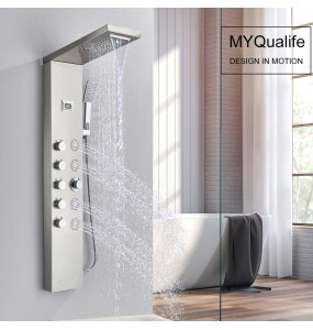 Shower Panel Waterfall Rain Shower Faucet Set SPA Massage Jet Bath Shower Column Temperature Display Mixer Tap Tower