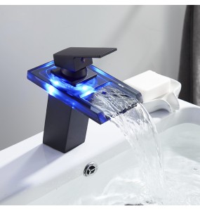 2024 New Luxury LED Color Changing Waterfall Basin Sink Faucet Single Handle Deck Mounted Hot and Cold Mixer Taps