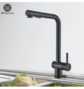 Black Pull Out Kitchen Sink Faucet High Pressure Two Model Stream Sprayer Nozzle Stainless Steel Hot Cold Wate Mixer Tap Deck