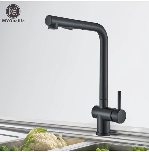 Black Pull Out Kitchen Sink Faucet High Pressure Two Model Stream Sprayer Nozzle Stainless Steel Hot Cold Wate Mixer Tap Deck