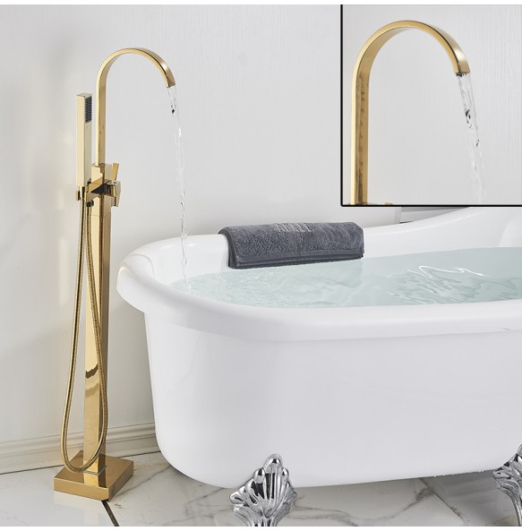 Luxury Gold Bathtub Faucet Freestanding Bathroom Faucet with Handshower Swive Spout Floor Mounted Bath Shower Mixer Tap