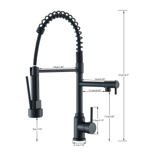 Black Brass Kitchen Sink Faucet Pull Down Hot and Cold Water Mixer2 Mode Tap with Dual Spout 360 Rotation Flexible Deck Mounted