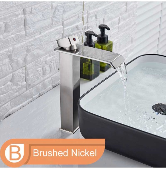 2024 New Black Waterfall Basin Sink Faucet Tall Bathroom Mixer Tap Wide Spout Vessel Sink Fauet Hot Cold Water Tap