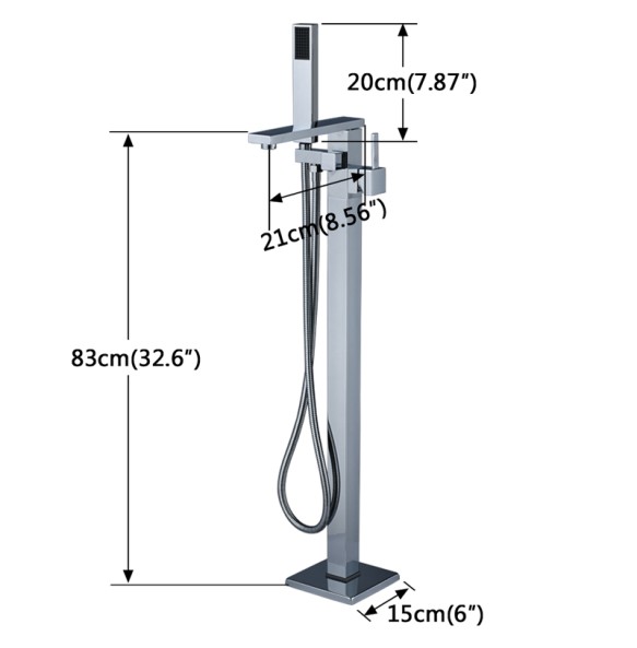 Bright Chrome Bathtub Faucet Floor Mounted Single Handle Bath Shower Set Free Standing Bathroom Tub Mixer Tap with Handshower