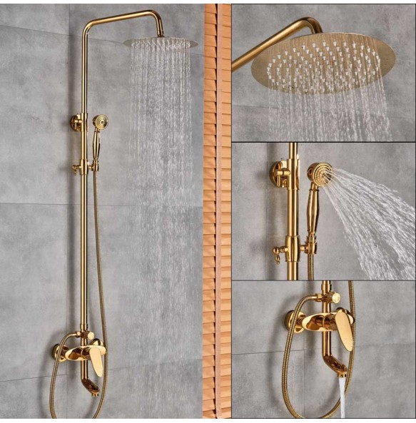 Gold Bathtub Shower Faucet Rainfall Brass 8 