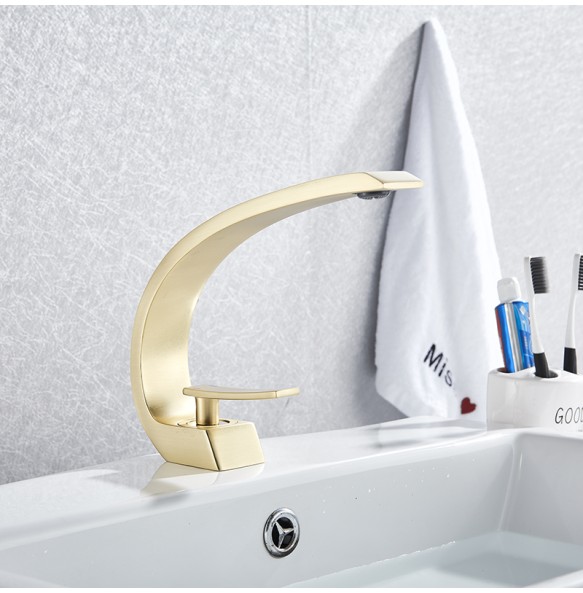 2024 New Creative Design Brushed Gold Basin Faucet  Washing Basin Mixer Deck Mounted Cold and Hot Bathroom Faucet