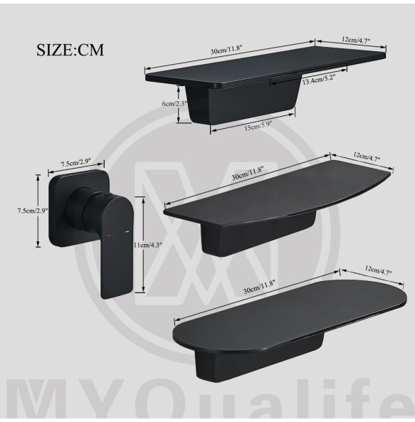 Matte Black Waterfall Bathtub Faucet One Handle In-wall Spout Tub Hot&Cold water Mixer Tap Handshower Widespread Bathtub Tap