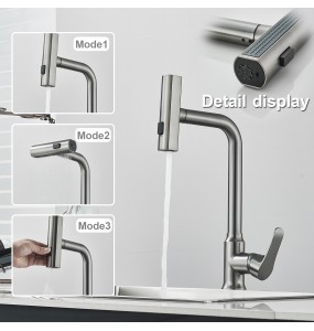 Gun Grey Pull Out Kitchen Faucet 360 Rotation Single Handle Gimbal Hot&Cold Mixer For Kitchen Sink Tap Crane splash-proof