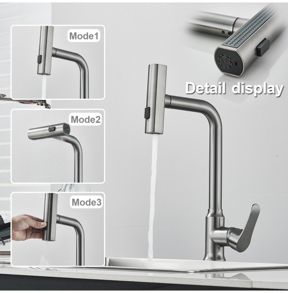 Gun Grey Pull Out Kitchen Faucet 360 Rotation Single Handle Gimbal Hot&Cold Mixer For Kitchen Sink Tap Crane splash-proof