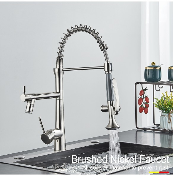 Black Brass Pull Down LED Kitchen Faucet 360 Rotate Hot Cold Mixer Dual Spout Deck Mounted Sink Taps With Strong Flush Crane