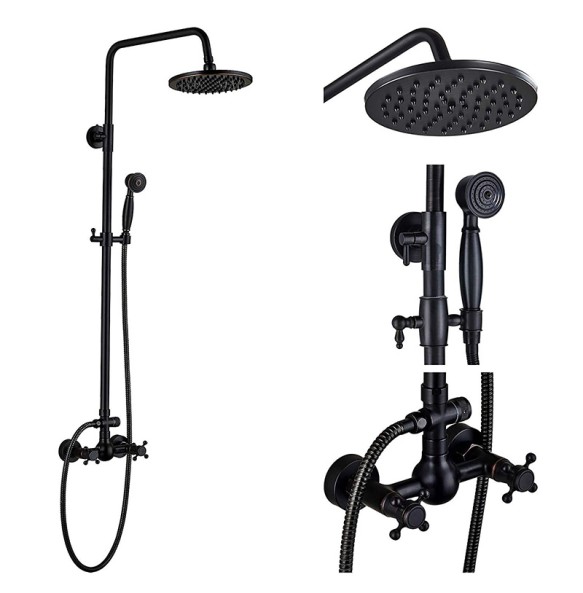 Black Bronze Shower Faucet Set Rainfall 8