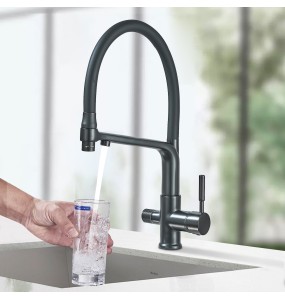 Matte Black Brass Kitchen Sink Faucet 2 Mode Tap Pure Water Filter Hot Cold Water Mixer Crane Purification Kitchen