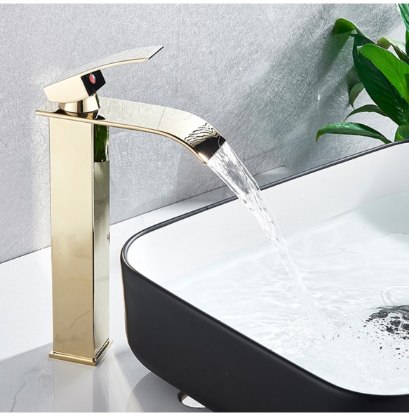 2024 New Black Waterfall Basin Sink Faucet Tall Bathroom Mixer Tap Wide Spout Vessel Sink Fauet Hot Cold Water Tap