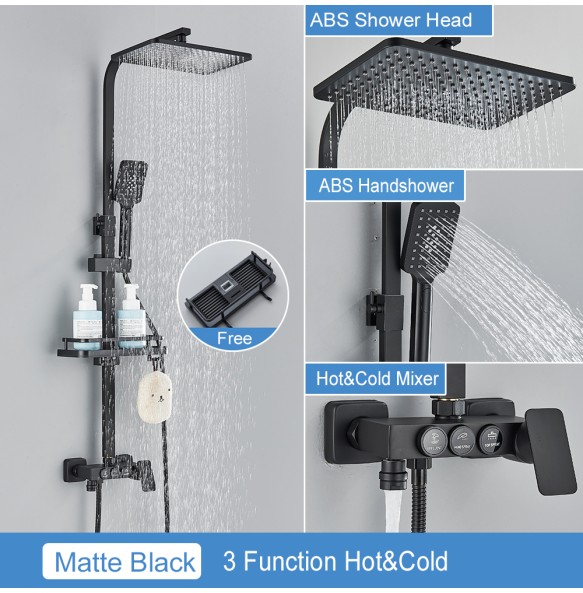 Black Thermostatic LCD Shower Faucet Set Temperature Display Rainfall Bathtub Tap With Bathroom Shelf Electricity By Water