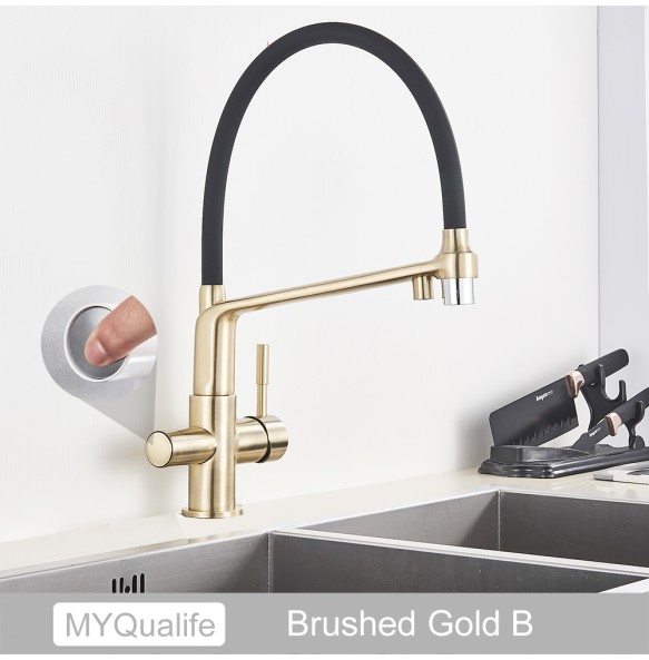 Matte Black Kitchen Sink Faucet Tap Pure Water Filter Mixer Crane Dual Handles Purification Kitchen Hot and Cold Water Tap