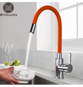 Orange Pipe Flexible Neck Kitchen Sink Faucet Chrome Universal pipe Hot Cold Kitchen Mixer Tap Deck Mounted Bathroom Kitchen Tap