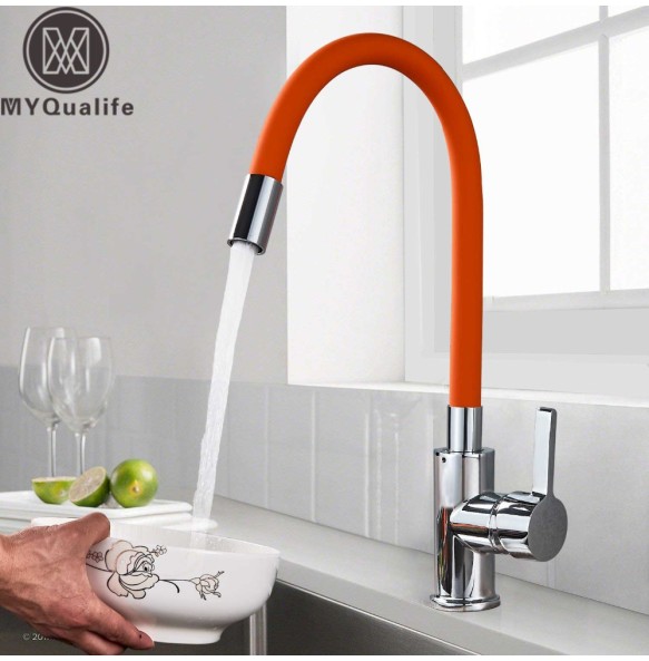 Orange Pipe Flexible Neck Kitchen Sink Faucet Chrome Universal pipe Hot Cold Kitchen Mixer Tap Deck Mounted Bathroom Kitchen Tap