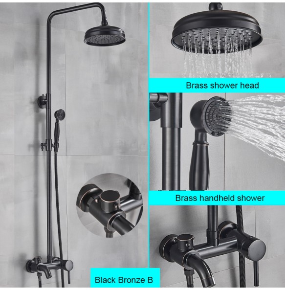 Black Bathroom Shower Faucet Mixer Wall Mount 8