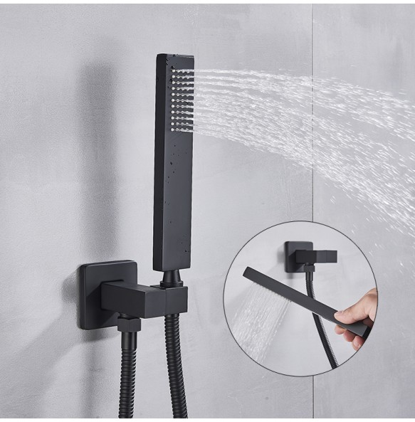 Bathroom Matte Black Shower Mixer Faucet Wall Mounted Rainfall Waterfall Shower Head Bath Shower Set Embedded Box Control Valve