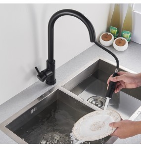 Black Kitchen Faucet Two Function Single Handle Pull Out Mixer  Hot and Cold Water Taps Deck Mounted