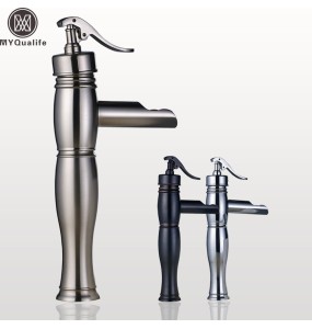 2024 New Deck Mounted Waterfall Basin Faucet Single Lever Brass Hot and Cold Vanity Sink Mixer Taps Short/Tall Vessel Sink Crane Cock