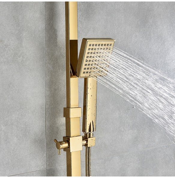 Golden Copper Shower Set Faucet Wall Mounted Hot and Cold Bathtub Shower Column Square 8