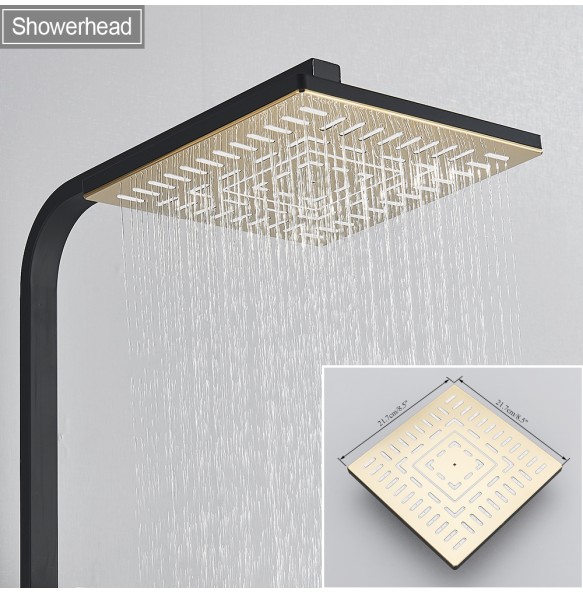 Gold Shower Set Faucet Rainfall Bathtub Tap With Bidet 4 Function Shower Wall Mounted Hot Cold Shower Column Square 8