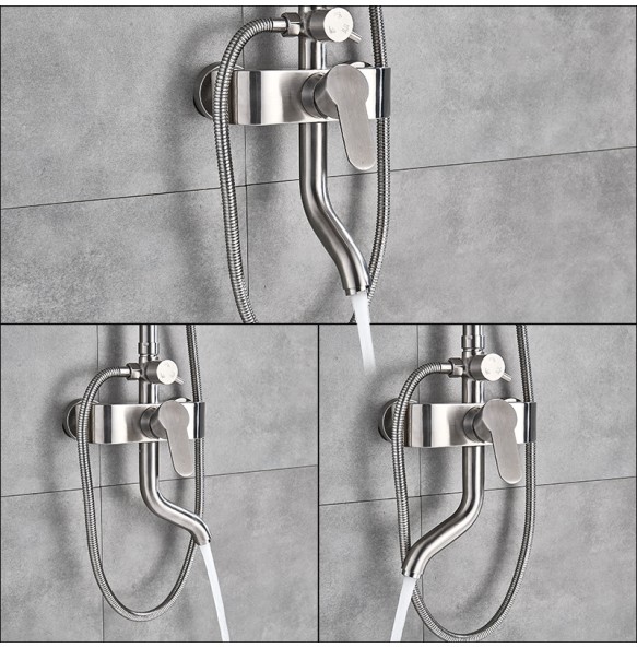 Brushed Nickel Shower Faucet Set Single Handle Swivel Bath Spout Rainfall Shower Mixers Stainless Steel Rain Shower Head 3-ways