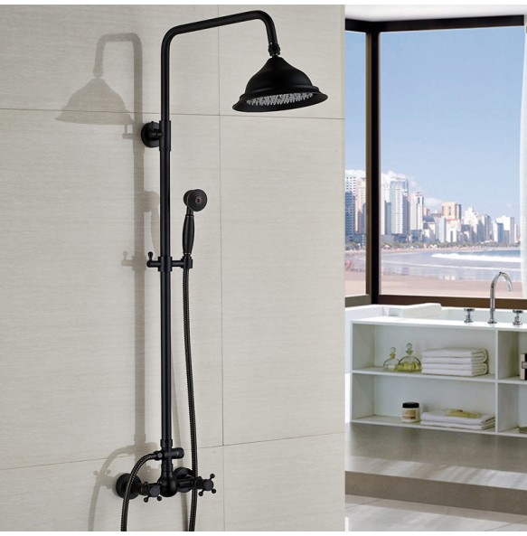 Black Bronze Shower Faucet Set Rainfall 8