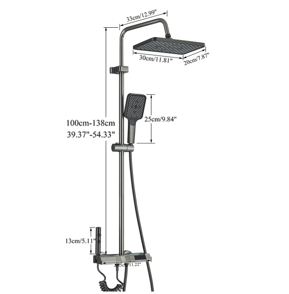 Gun Gray LCD Digital Shower Set  Bathroom Hot Cold Control Piano Keys 4 Function Shower System Wall Mounted