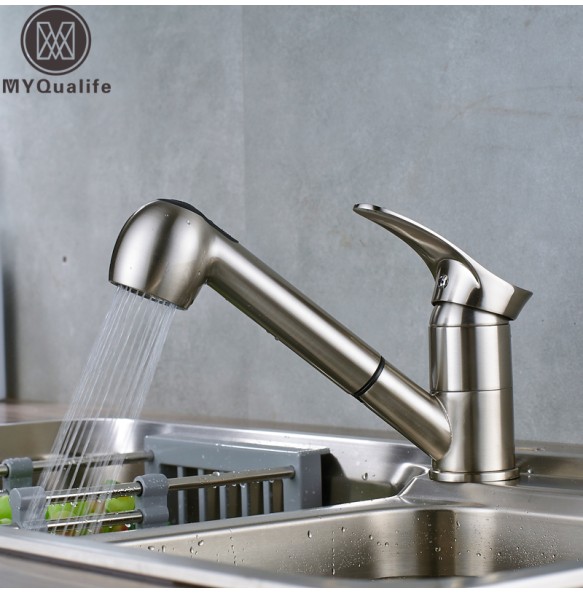 Pull Out Kitchen Sink Faucet Single Lever Kitchen Mixer Tap Brushed Nickel Sprayer Steam Spout Hot Cold Water Faucet for Kitchen