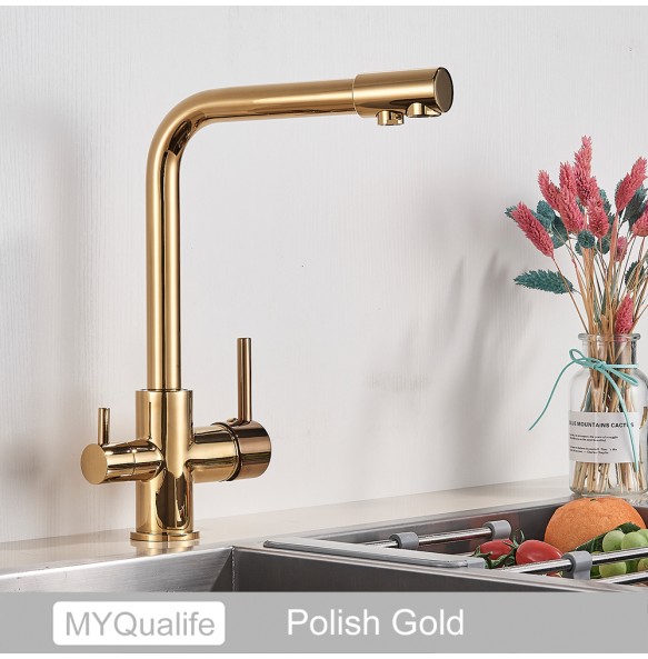 Matte Black Brass Pure Water Kitchen Faucet Dual Handle Hot and Cold Drinking Water 3-way Filter Kitchen Purified Mixer Taps