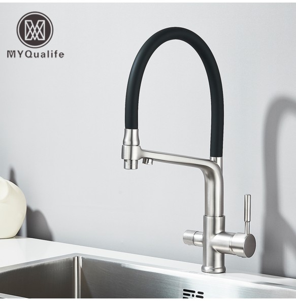 Matte Black Brass Kitchen Sink Faucet 2 Mode Tap Pure Water Filter Hot Cold Water Mixer Crane Purification Kitchen