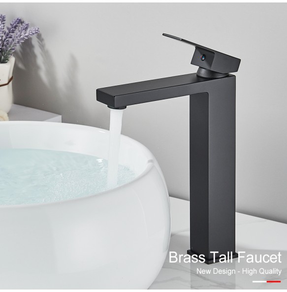 2024 New Black Square Basin Faucet Bathroom Washbasin Stainless Steel Tap Hot Cold Water Gold Tall Model Mixer Deck Mounted