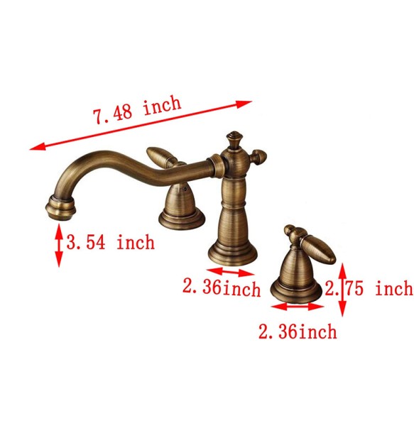 Dual Handle Basin Faucet Widespread Brass Basin Sink Mixer Tap Antique Brass 3 Holes Bath Sink Hot Cold Water Tap