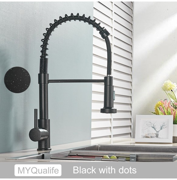 Matte Black Kitchen Sink Faucet One Handle Spring Hot and Cold Water Tap Deck Mounted Bathroom Kitchen Crane